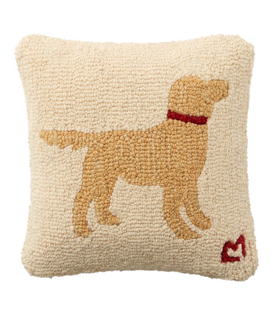 Wool Hooked Throw Pillow 14" x 14" Yellow Dog