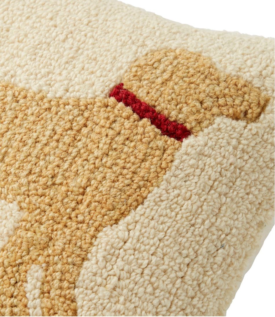 Wool Hooked Throw Pillow 14" x 14" Yellow Dog