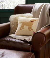 Wool Hooked Throw Pillow 14" x 14" Yellow Dog