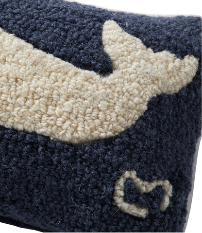 Wool Hooked Throw Pillow, Whale, 8" x 12"