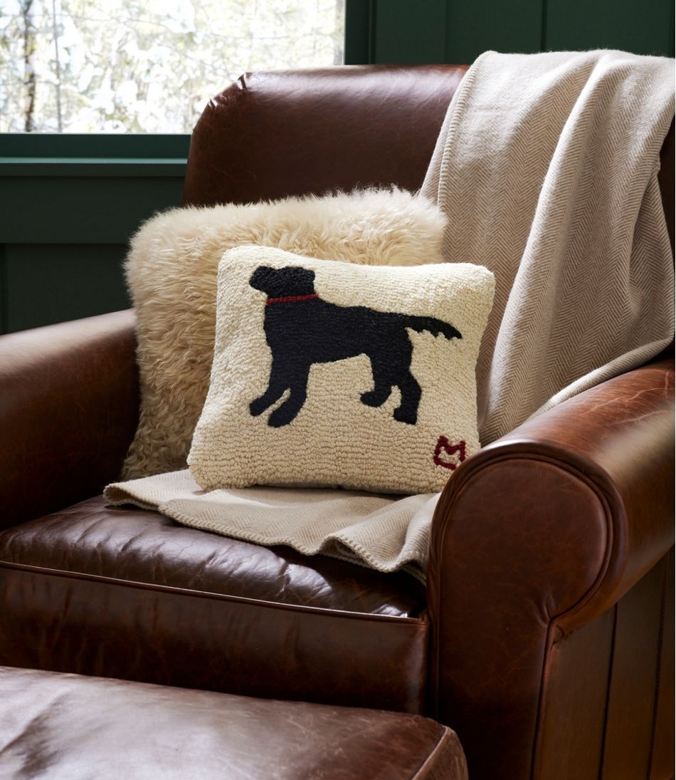 14" x 14" Black Dog Wool Hooked Throw Pillow