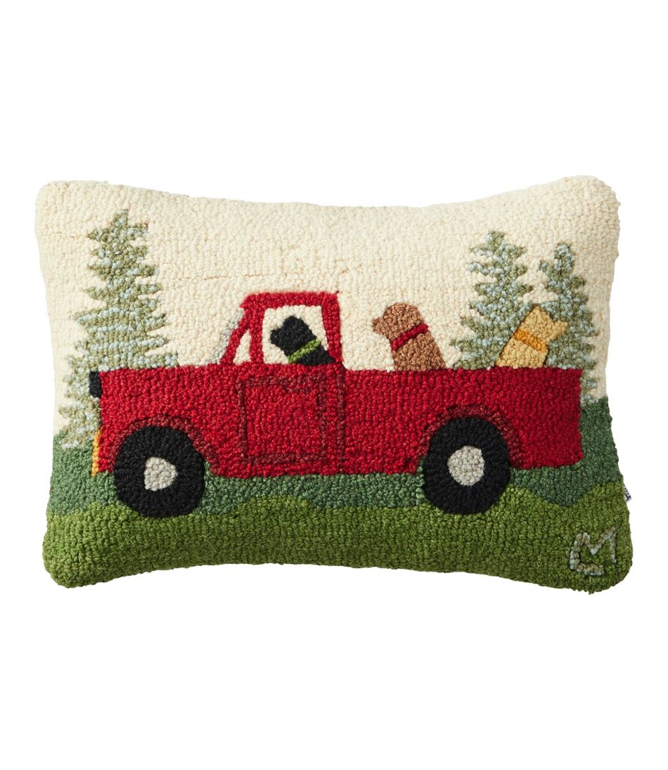 Wool Hooked Throw Pillow 14" x 20" Dog Trio