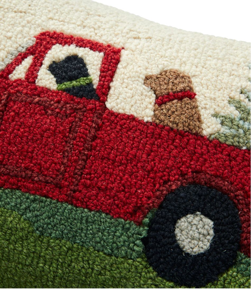 Wool Hooked Throw Pillow 14" x 20" Dog Trio