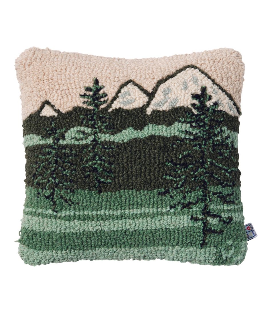 Mountains 14" x 14" Wool Hooked Throw Pillow