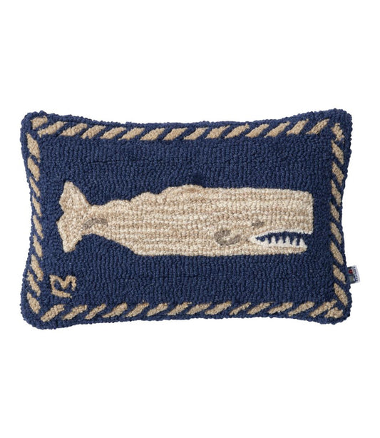 Wool Hooked Throw Pillow, Whale, 12" x 18"