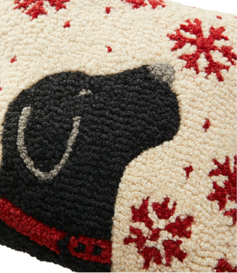Wool Hooked Throw Pillow Snowflake Black Lab 14" x 14"