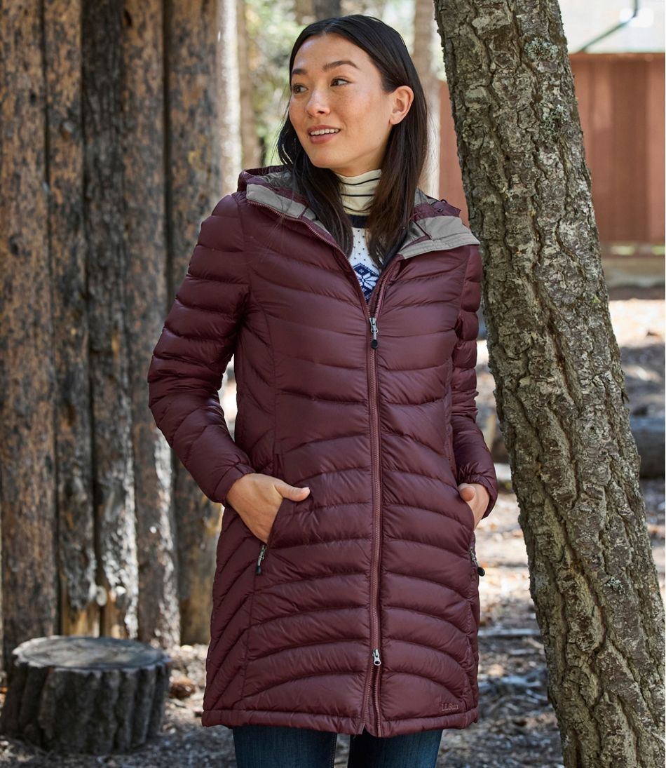 Three-Quarter Length Women's Ultralight 850 Down Hooded Coat